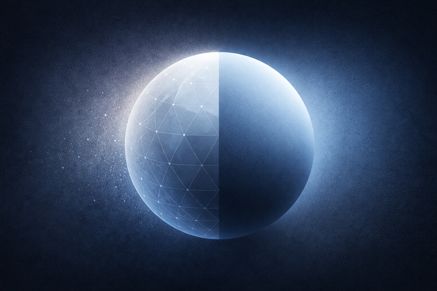 A sphere with two halves, one representing a cloud and the other a secure vault.